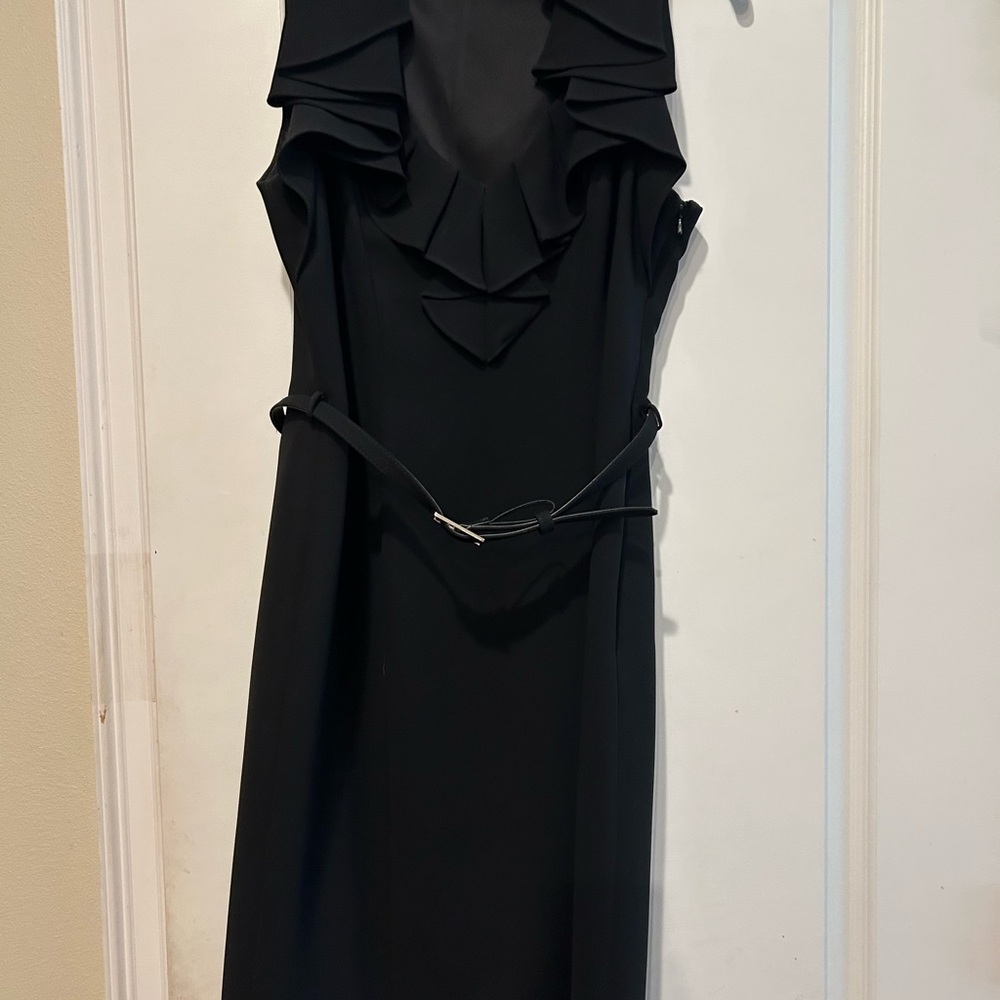 Evan Picone Black Ruffled Midi Dress
